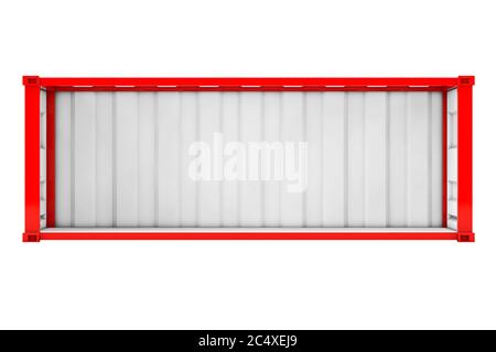 Leerer roter Versandbehälter mit entfernter Seitenwand auf weißem Hintergrund. 3d-Rendering. Stockfoto