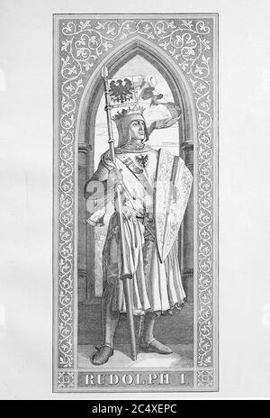 Rudolf I. (* 1. Mai 1218; † 15. Juli 1291) war als Rudolf IV. Ab ca. 1240 Graf von Habsburg und von 1273 bis 1291 der erste römisch-deutsche König aus dem Hause Habsburg. / Rudolf I. (* 1. Mai 1218; † 15. Juli 1291) war als Rudolf IV. Ab etwa 1240 Graf von Habsburg und von 1273 bis 1291 der erste römisch-deutsche König aus dem Geschlecht der Habsburger, historisch, digital verbesserte Reproduktion eines Originals aus dem 19. Jahrhundert / digitale Reproduktion einer Originalvorlage aus dem 19ten Jahrhundert. Jahrhundert Stockfoto