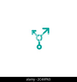 Zwei blaue Pfeile zeigen von der Mitte aus. Symbol für die Pfeile erweitern. Ausfahrtsrichtungen, Symbol „Varianten“. Vektorgrafik. Isoliert auf Weiß. Stock Vektor