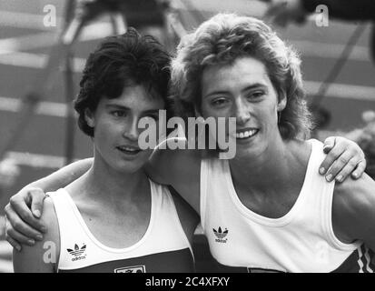 ULRIKE SARVARI und Heidi-Elke Gaugel Deutsche Sprintläuferin bei der Europameisterschaft in Stuttgart 1986 Stockfoto