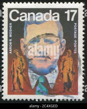 KANADA - UM 1981: Briefmarke gedruckt von Kanada, zeigt Aaron Mosher, um 1981 Stockfoto