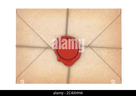 Alte Briefumschläge mit rotem Wachssiegel auf weißem Hintergrund. 3d-Rendering Stockfoto