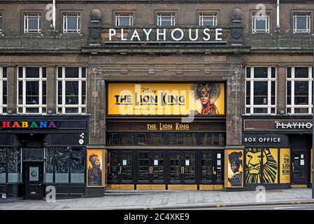 Der König der Löwen im Edinburgh Playhouse, das inszeniert wurde, als das Theater wegen Covid-19 geschlossen wurde. Stockfoto