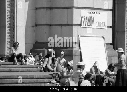 Beschäftigung Studentenstreik an der Universität Sofia. Juni 1990. Sofia, Bulgarien Stockfoto