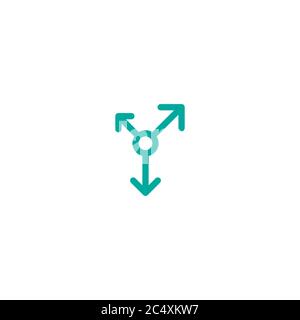 Zwei blaue Pfeile zeigen von der Mitte aus. Symbol für die Pfeile erweitern. Ausfahrtsrichtungen, Symbol „Varianten“. Vektorgrafik. Isoliert auf Weiß. Stock Vektor