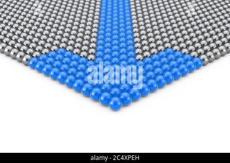 Führungskonzept. Reihen von Chrom Kugeln mit blauen Pfeil Kugeln auf weißem Hintergrund. 3d-Rendering Stockfoto