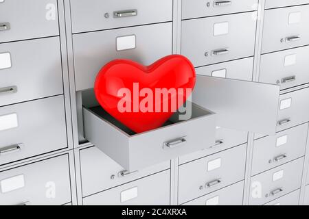 Rotes Herz in geöffneter Bank Safe extreme Nahaufnahme. 3d-Rendering Stockfoto