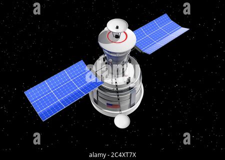 Moderne Welt Global Navigation Satelite auf einem Stern Himmel Raum Hintergrund. 3d-Rendering Stockfoto