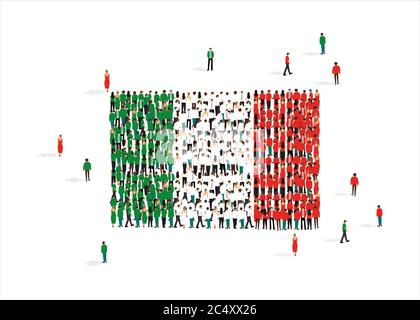 Nationalflagge Italiens aus Menschen Mob isoliert auf weiß, Vektor-Illustration Stock Vektor