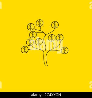 Geldbaum, Dollar wächst auf Baum. Geschäftsskizze, handgezeichnete abstrakte Illustration Stock Vektor