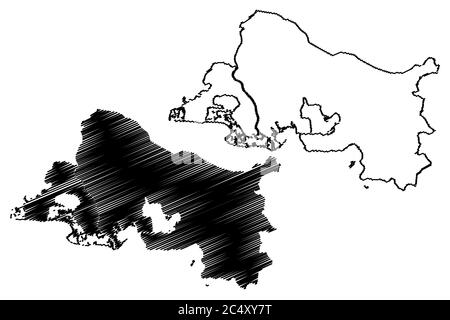 Departamento Bouches-du-Rhone (Frankreich, Frankreich, Provence-Alpes-Cote d Azur) Karte Vektorgrafik, Skizze Bouches-du-Rhone Karte Stock Vektor