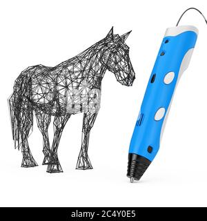 3d-Druck Pen Print Abstract Pferd auf weißem Hintergrund. 3d-Rendering Stockfoto
