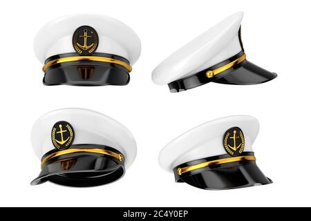 Marineoffizier, Admiral, Marine Schiffskapitän Hut auf weißem Hintergrund. 3d-Rendering Stockfoto