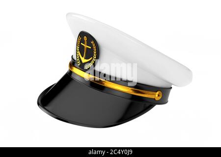 Marineoffizier, Admiral, Marine Schiffskapitän Hut auf weißem Hintergrund. 3d-Rendering Stockfoto