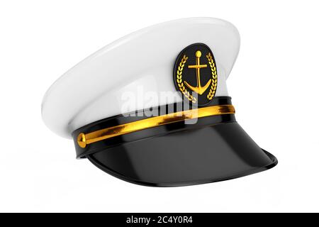 Marineoffizier, Admiral, Marine Schiffskapitän Hut auf weißem Hintergrund. 3d-Rendering Stockfoto