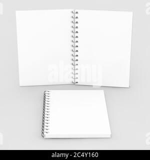 Leeres Spiral Notizbuch Mockup auf weißem Hintergrund. 3d-Rendering Stockfoto