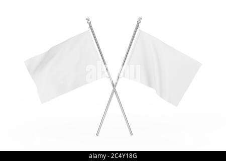 Zwei gekreuzte weiße leere Flaggen auf weißem Hintergrund. 3d-Rendering Stockfoto