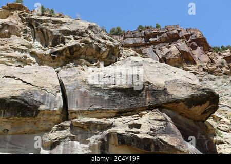 Indianische Felskunst Petroglyphe Utah 1387. Nine Mile Canyon, Utah. Die längste Kunstgalerie der Welt der alten amerikanischen Ureinwohner. Stockfoto