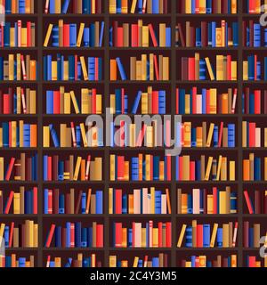 Bücherregal und Bücher nahtlose Muster. Vektor-Bibliothek oder Buchhandlung flachen Hintergrund. Bücherregale mit Sammlung von Bildungsliteratur. Buchhandlung des Stock Vektor