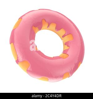 Großer Erdbeer rosa glasierte Donut auf weißem Hintergrund. 3d-Rendering Stockfoto