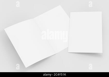 Leere Faltprospekt auf weißem Hintergrund. 3d-Rendering Stockfoto