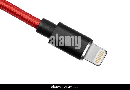 USB-Lightning mobiles Ladekabel isoliert auf weiß mit Clipping Path Stockfoto