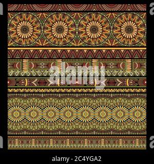 Abstrakt Vektor Tribal Ethnische nahtlose Streifen Hintergrund gesetzt Stock Vektor