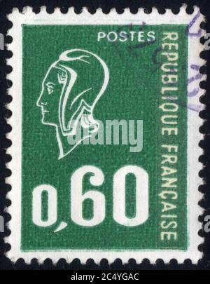 Timbre oblitéré Marianne verte. Postes. République Francaise. 0,60 Stockfoto