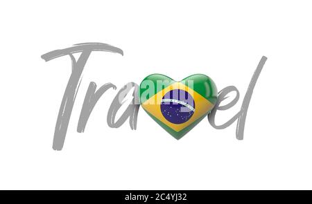 Reise Brasilien Liebe Herz Flagge. 3D-Rendering Stockfoto