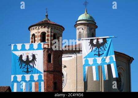 Asti, Piemont, Italien -09/20/2015- Palio ist ein traditionelles Fest mittelalterlicher Herkunft und Ausstellung von Flaggenwerfern, historische Prozession und die Stockfoto