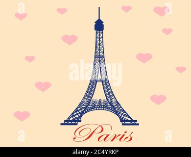 Eiffelturm mit Herzen dekoriert. Paris, Frankreich. Vektor. Stock Vektor