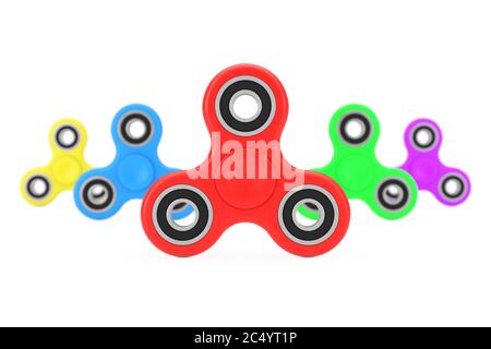 Milticolor Fidget Finger Spinner Antistress Spielzeug auf weißem Hintergrund. 3d-Rendering. Stockfoto