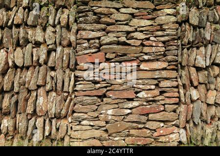 Detail der Trockensteinmauer in Exmoor, Devon Stockfoto