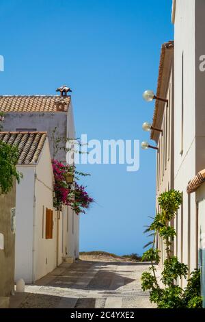 Straßen der Insel Tabarca in der Provinz Alicante, Spanien. Stockfoto