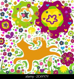 Handgezeichnete rote Katze im Blumen-Element-Design Stock Vektor