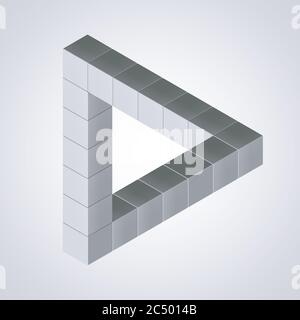 Unmögliche Schleife Dreieck Illusion mit Cubes auf weißem Hintergrund. 3d-Rendering. Stockfoto