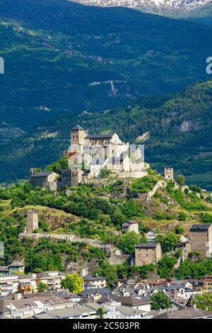 Schweiz, Kanton Wallis, Sion, Basilique Notre-Dasme-de-Valere Stockfoto