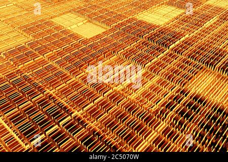 Abstrakt Golden Bars extreme Nahaufnahme Hintergrund. 3d-Rendering. Stockfoto