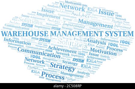 Warehouse Management System Typografie Vektor Wort Wolke. Wordcloud Collage nur mit dem Text gemacht. Stock Vektor