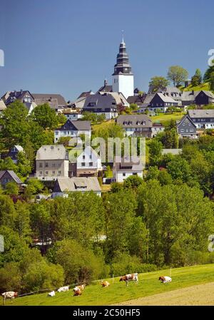 Sankt-Johannes-Evangelist-Kirche in Eversberg, Deutschland, Nordrhein-Westfalen, Sauerland, Meschede Stockfoto