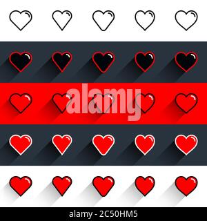 25 Rote Herzform mit Konturlinie. Medizinisches Symbol, Liebeszeichen isoliert auf Hintergrund. Symbol Fest des Heiligen Valentinstag. Flache Ausführung Stock Vektor