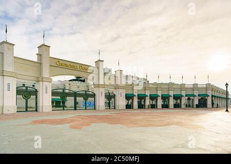 Eintritt zu Churchill Downs die berühmte amerikanische Rennstrecke in Louisville KY, wo jedes Jahr das Kentucky Derby ausgetragen wird. Stockfoto