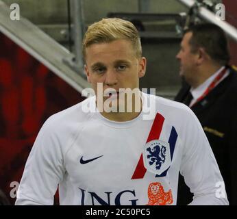 15. November 2019. UEFA Euro 2020 Qualifier im National Football Stadium im Windsor Park, Belfast. Nordirland / Niederlande. Der niederländische Fußballspieler Donny van de Beek trainiert für die Niederlande. Stockfoto