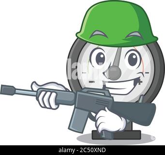 Eine charmante Armee Druckmesser Cartoon-Bild-Stil mit einer Maschinengewehr Stock Vektor