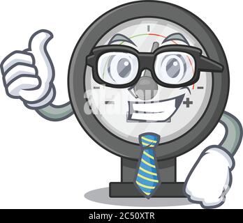 Cartoon Maskottchen Stil von Manometer Geschäftsmann mit Brille und Krawatte Stock Vektor