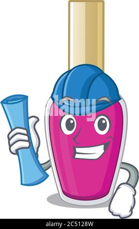 Karikatur Design Konzept der rosa Nagellack Architekt mit neuen Stadt Landschaft blauen Prints Stock Vektor