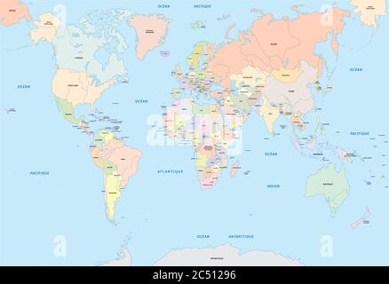 Weltkarte in französischer Sprache Stock Vektor