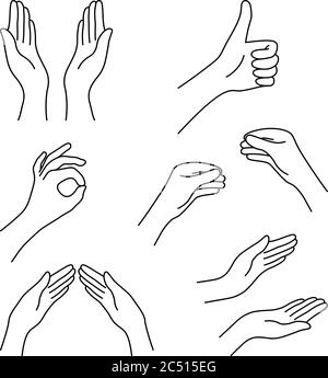 Dünne Linie Zeichnung schwarze Hände Sammlung Stock Vektor