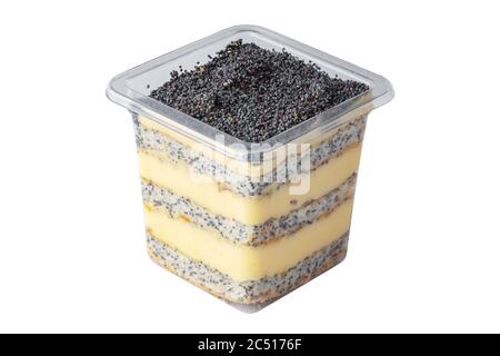 Mousse Dessert in Take Away Plastikbecher isoliert auf weiß Stockfoto