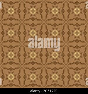 Elegante Blumenmotive auf Kawung Batik mit modernem Mokka-Farbdesign Stock Vektor